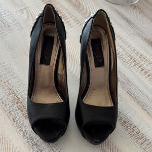 Yoki Black Peep-Toe Heels with Studded Detail